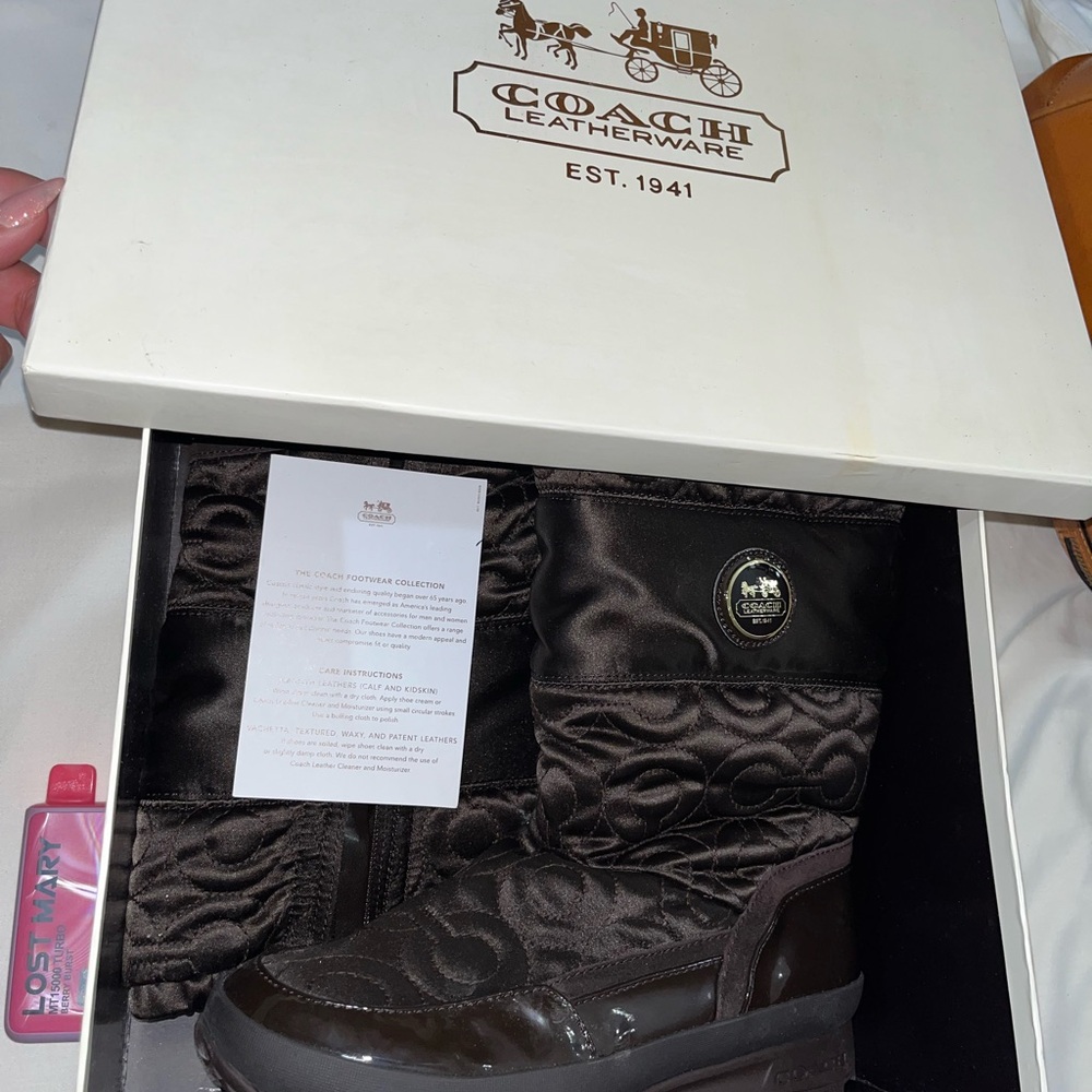 Coach Women's Quilted Dark Brown Winter Boots - Picture 6 of 7